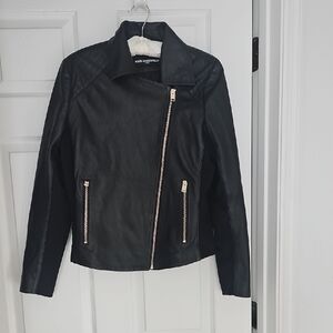 Karl Lagerfeld Black Leather Moto Jacket. Size Medium
